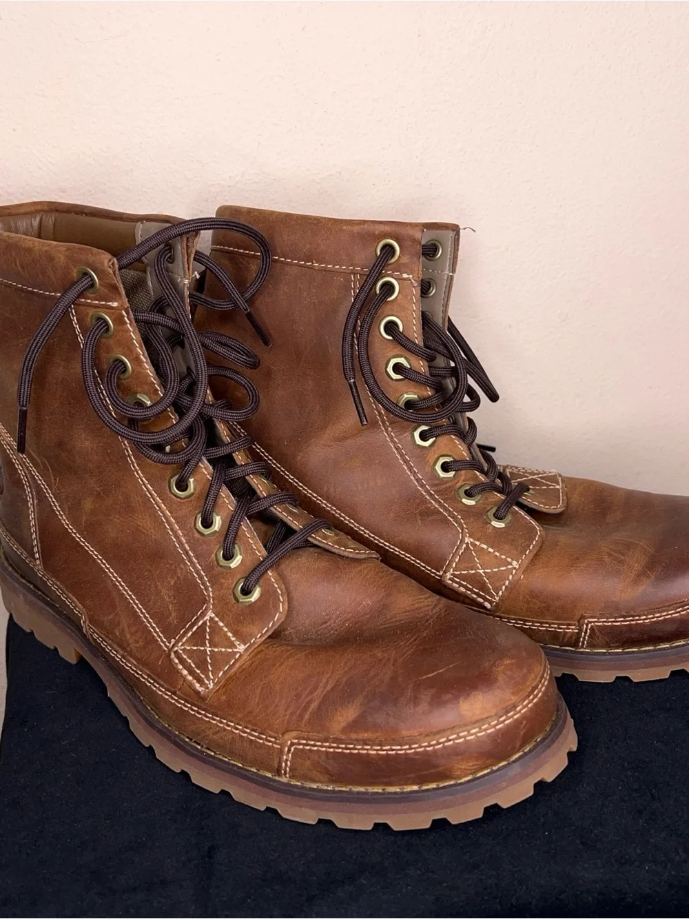 Mens 10.5W Timberland Brown Tan Earthkeeper Leather Boots Outdoor Hiking Combat